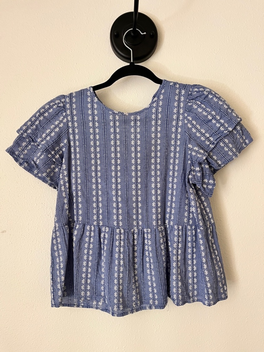 LOFT Blue Floral Stripe Peplum Blouse